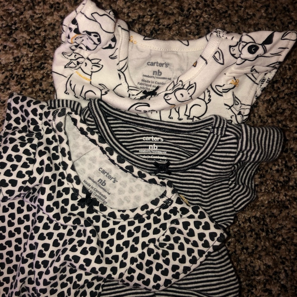 3 CARTER’S BLACK AND WHITE ONESIES - Picture 2 of 2